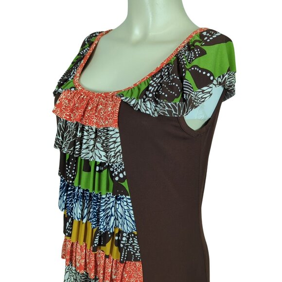 Uncle Frank Multicolor Ruffle Cap Sleeve ruffled tiered front bohemian dress M - Picture 9 of 16